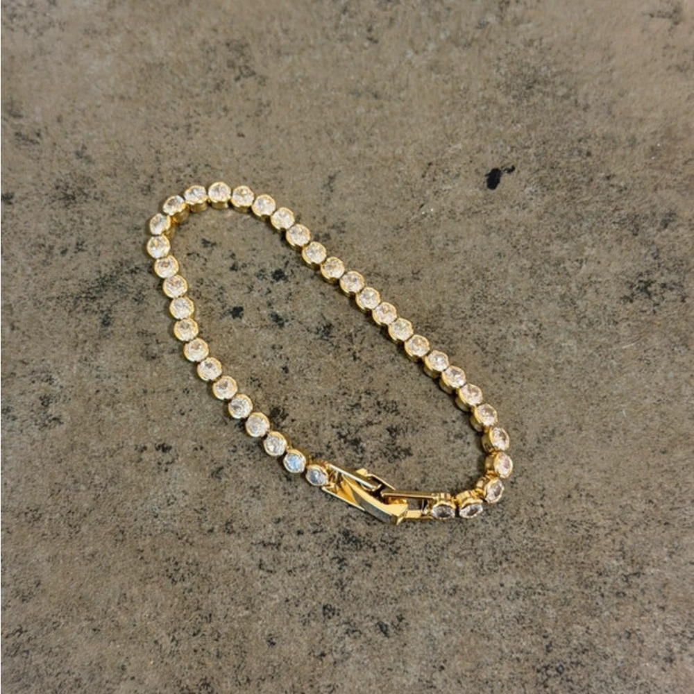 Classic Gold Tennis Bracelet with Clear Stones - Women's Jewelry